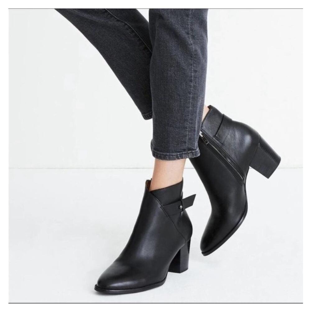MADEWELL The Kelci Heeled Ankle Boots Womens  Sz 7 Black Leather Booties Preppy